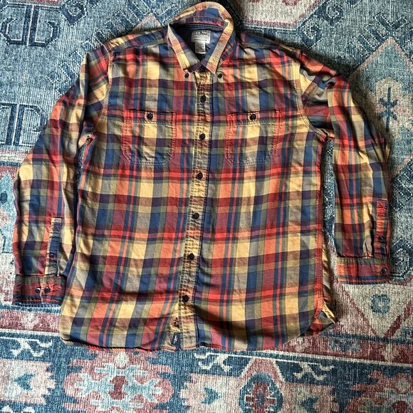 L.L. Bean Mens Slightly Fitted Plaid Shirt L-REG Organic Cotton Tencel Cabin - Picture 1 of 10